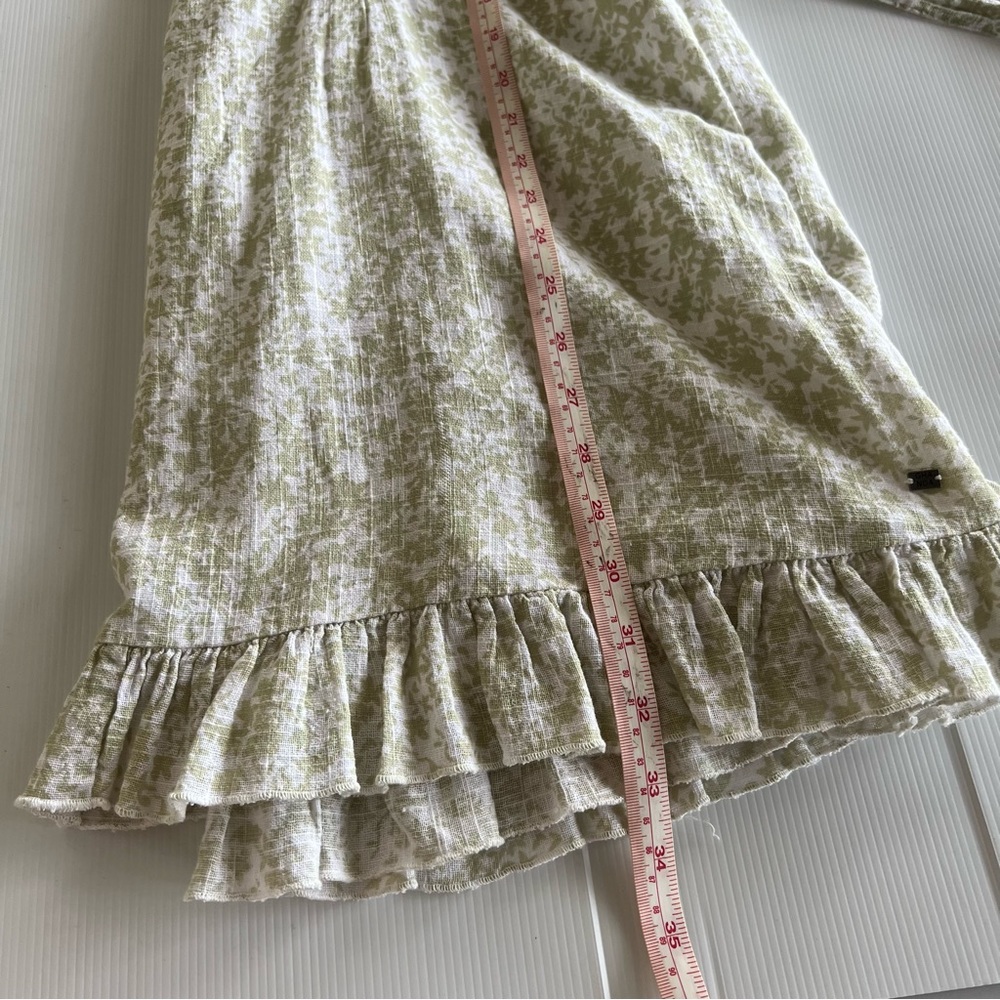 Ghanda Field Mini Dress Green White Floral Back Waist Tie Frill Hem Boho Size M - Picture 14 of 14